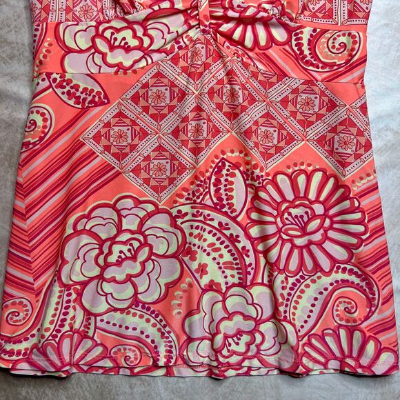 Ambrielle Floral Paisley Empire Waist Fit & Flare Top V Neck Geometric Boho Y2K - Picture 5 of 7